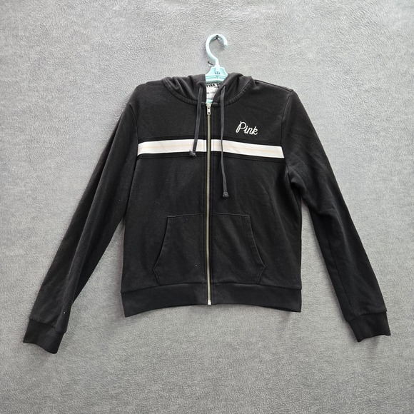 Victoria's Secret Tops - Victoria's Secret PINK Women Hoodie M Black Embroidery LOVE Zipper